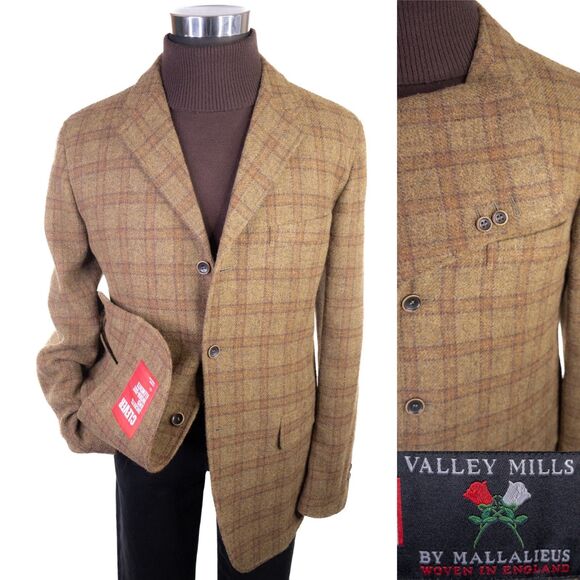 Valley Mills Sport Coat Blazer Sz 46L (3XL) Three Button Virgin Wool Windowpane